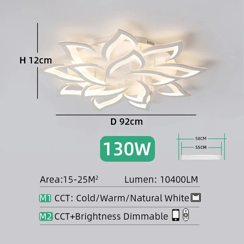 Smart Flower Shape LED Ceiling Lamp Modern LED Ceiling Light with Remote Control Dimmable Living Dining Room Bedroom Chandelier