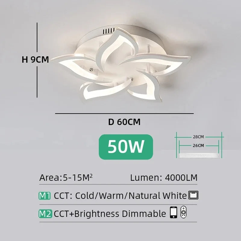 Smart Flower Shape LED Ceiling Lamp Modern LED Ceiling Light with Remote Control Dimmable Living Dining Room Bedroom Chandelier