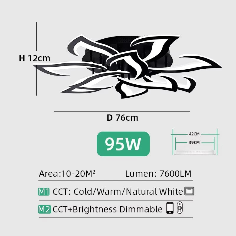 Smart Flower Shape LED Ceiling Lamp Modern LED Ceiling Light with Remote Control Dimmable Living Dining Room Bedroom Chandelier