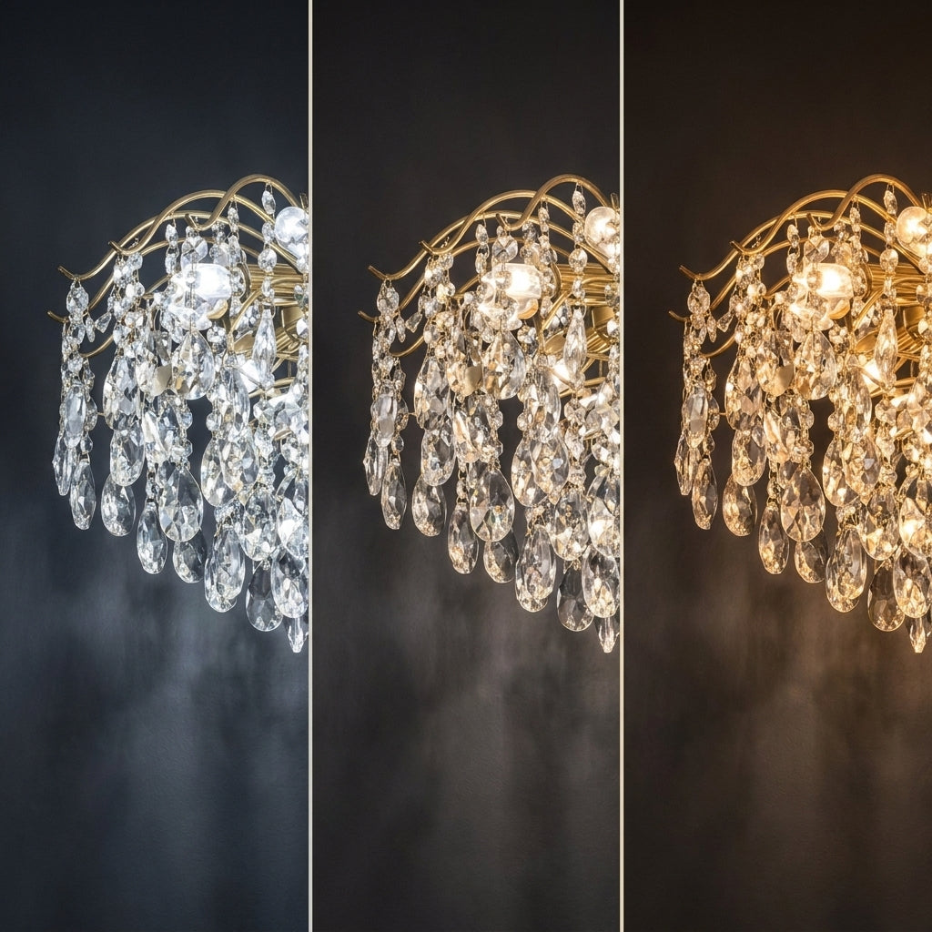 Mira crystal chandelier with lamps on separate arms
