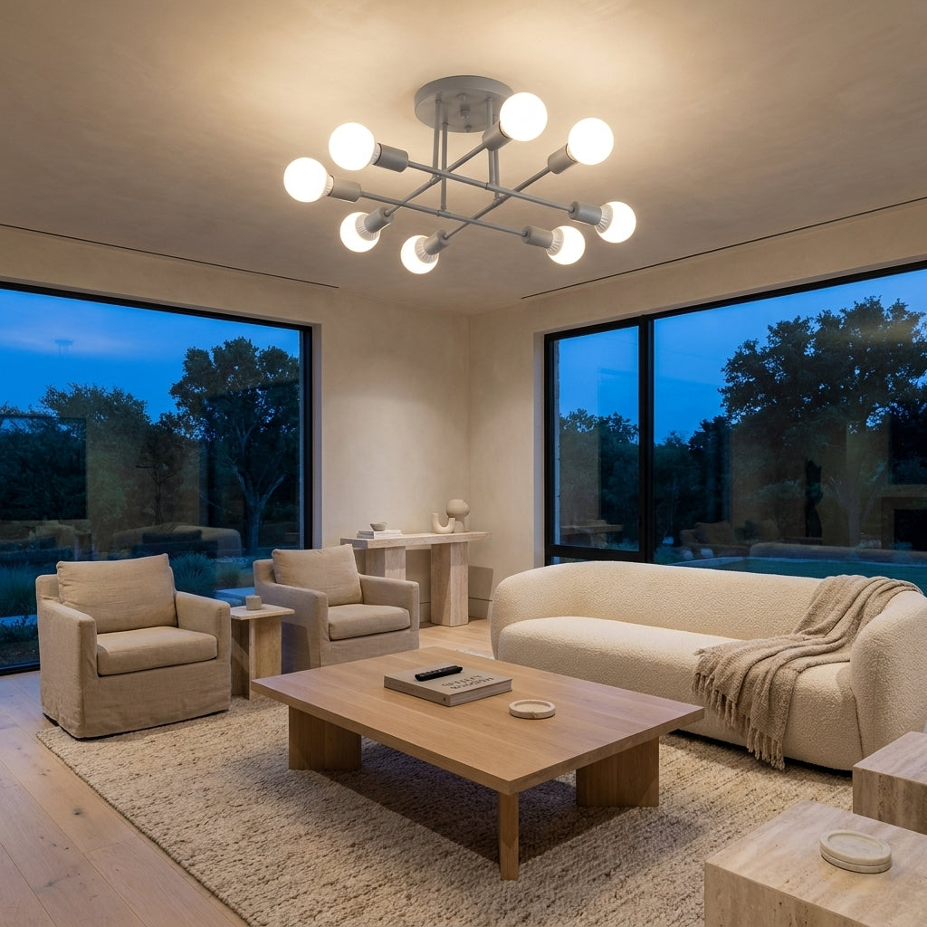 Astra sputnik semi-flush ceiling light with exposed bulbs