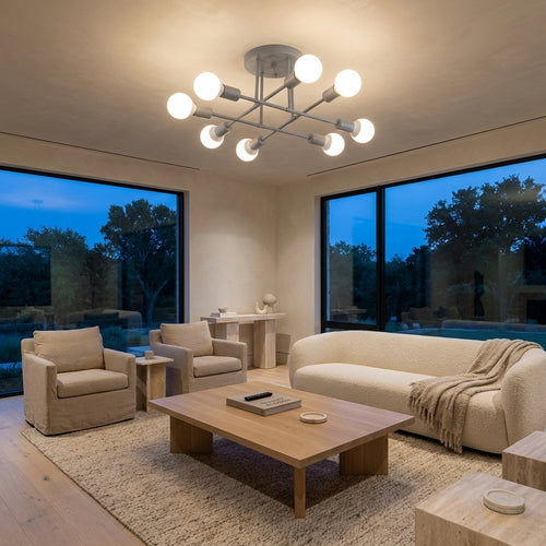 Astra sputnik semi-flush ceiling light with exposed bulbs
