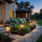 Borgo solar path light, four-sided lantern on an adjustable stake