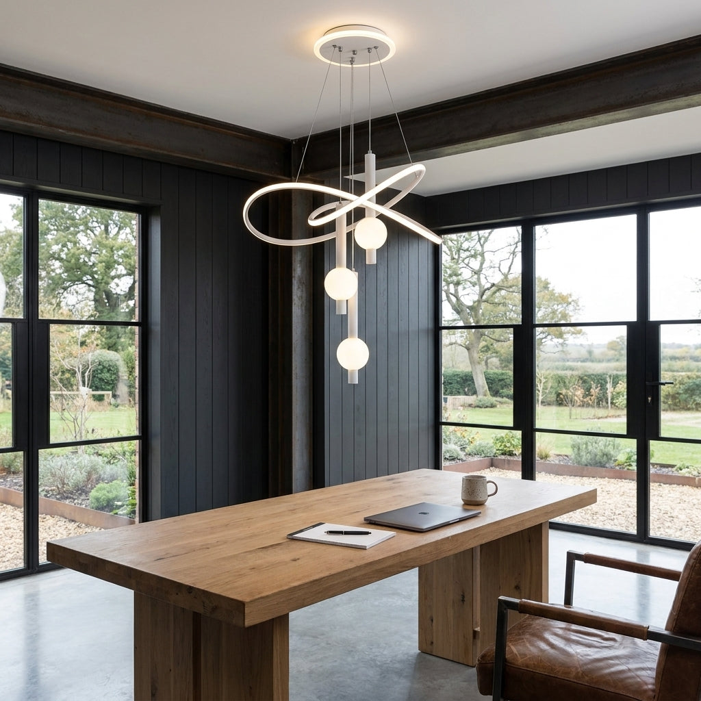 Scala pendant light hanging over a desk