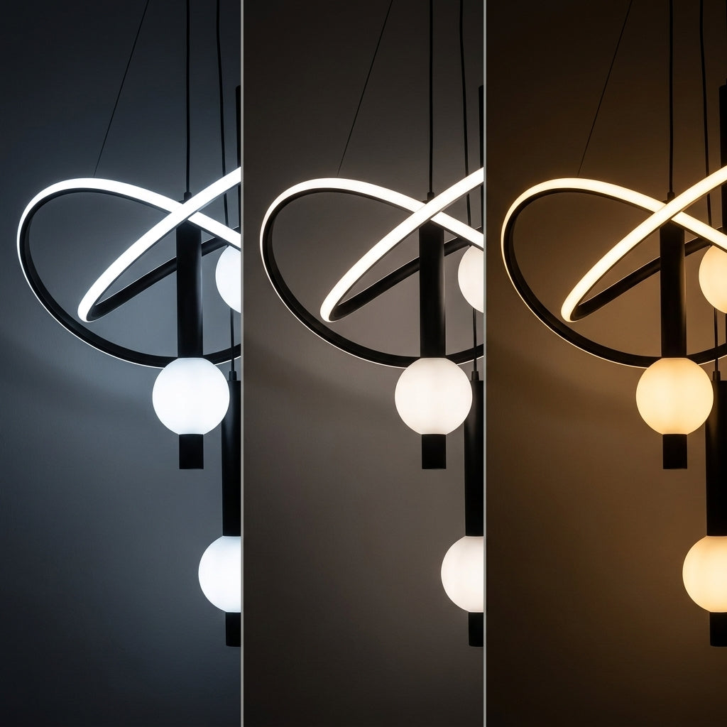 Scala pendant light shown in three colour temperatures