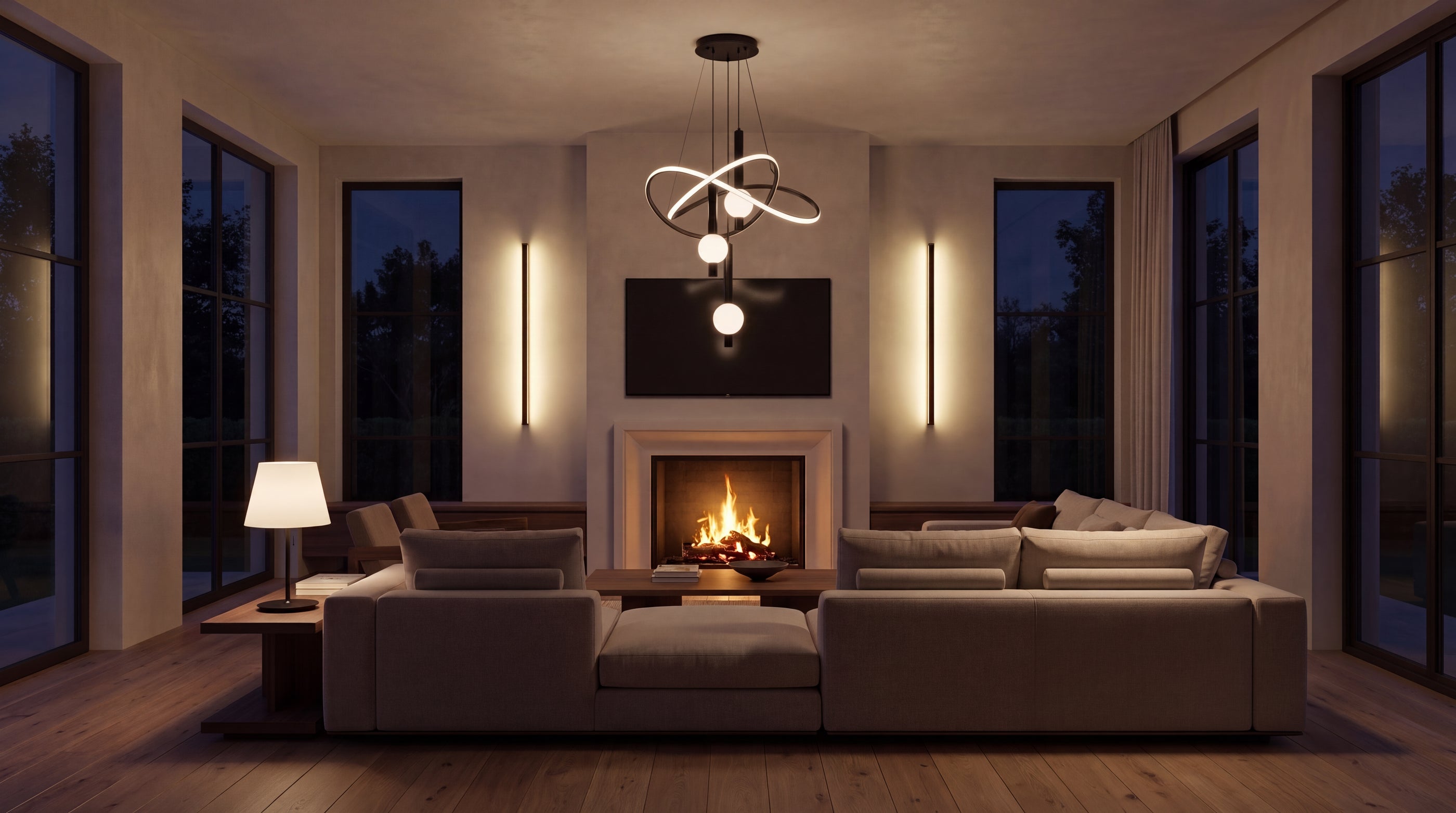 A room is finished by what you switch on at dusk, not by what fills it at noon.