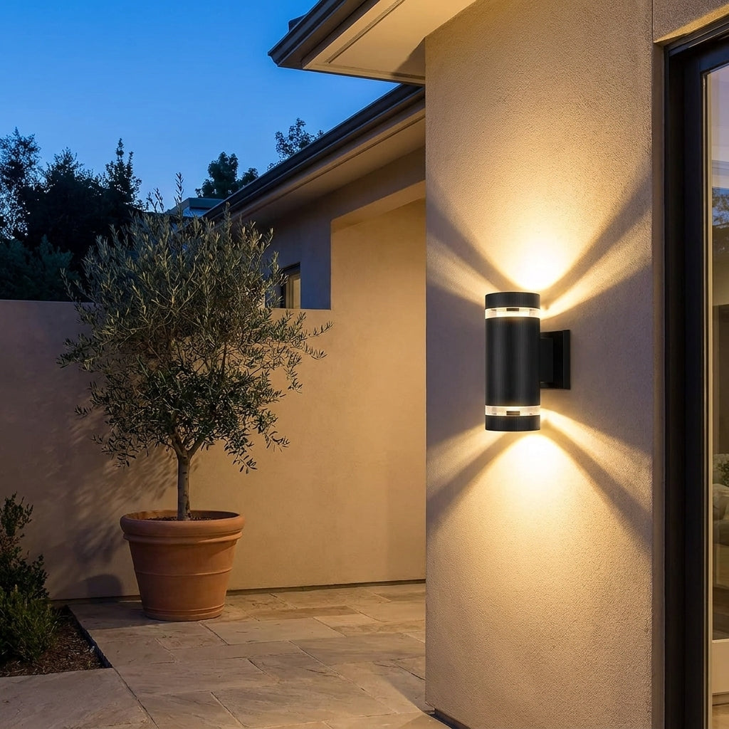 Faro outdoor wall light casting light up and down the wall
