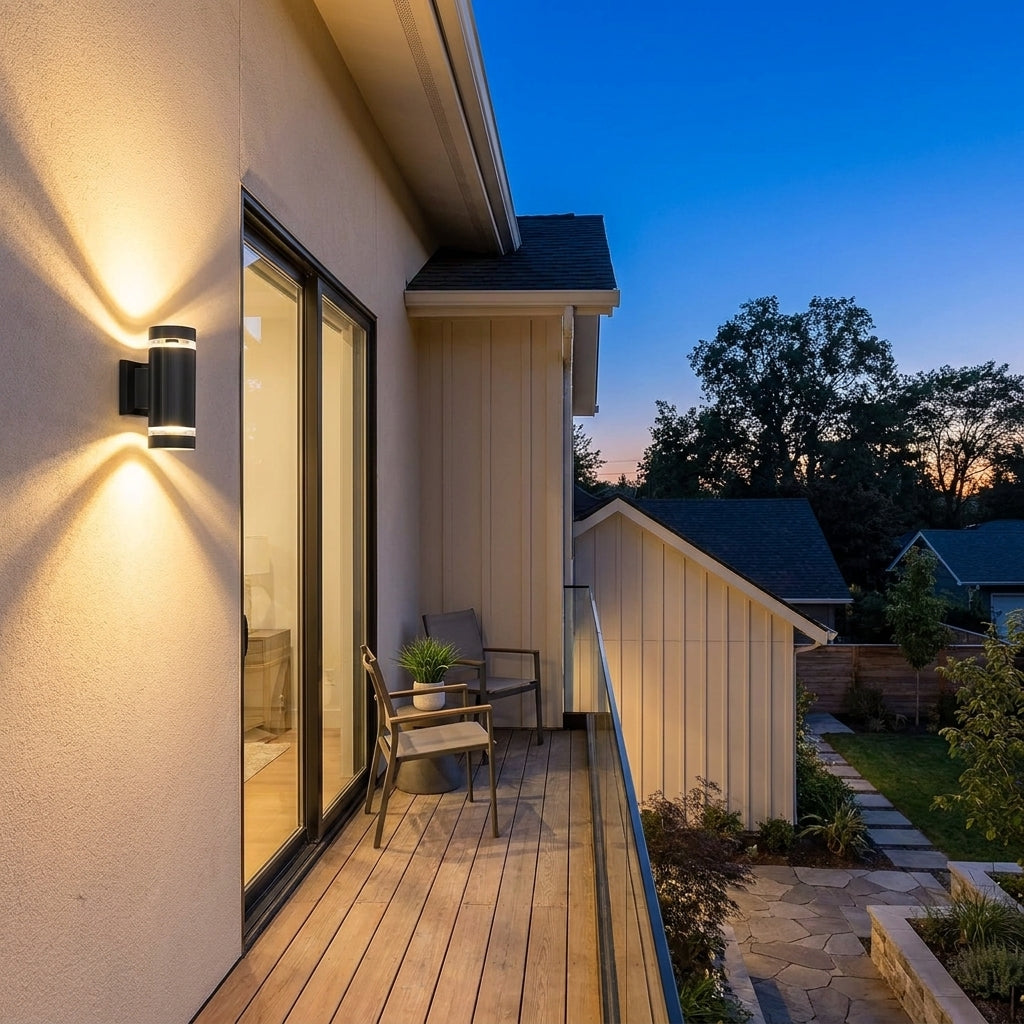 Faro outdoor wall light mounted on a balcony wall