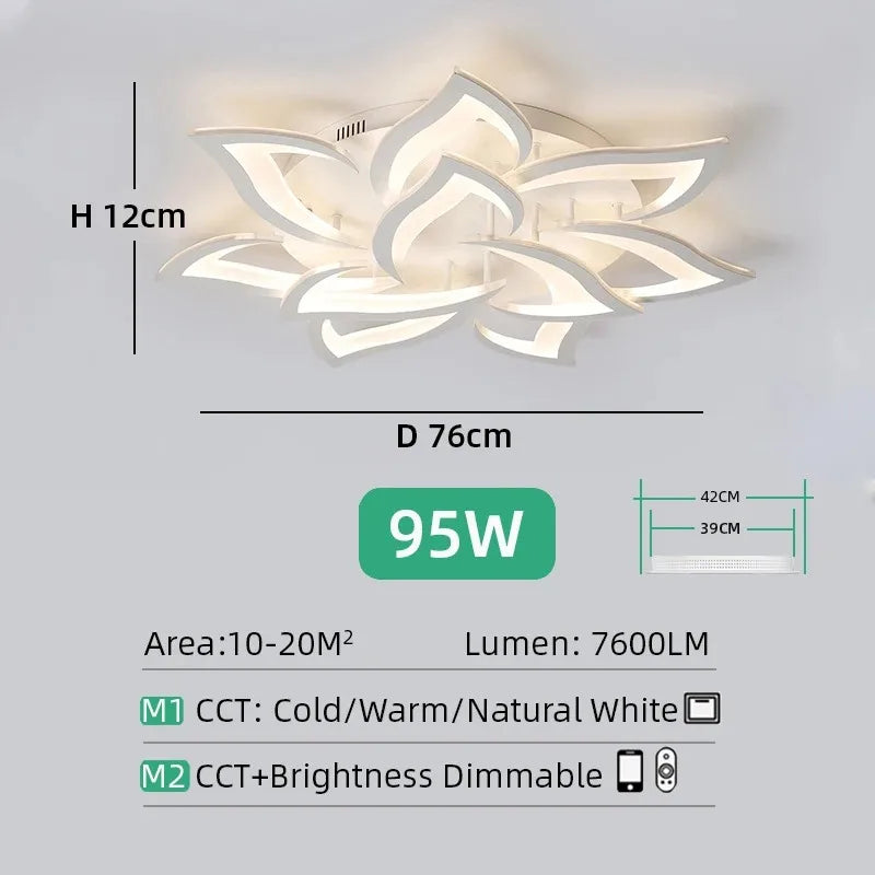 Smart Flower Shape LED Ceiling Lamp Modern LED Ceiling Light with Remote Control Dimmable Living Dining Room Bedroom Chandelier