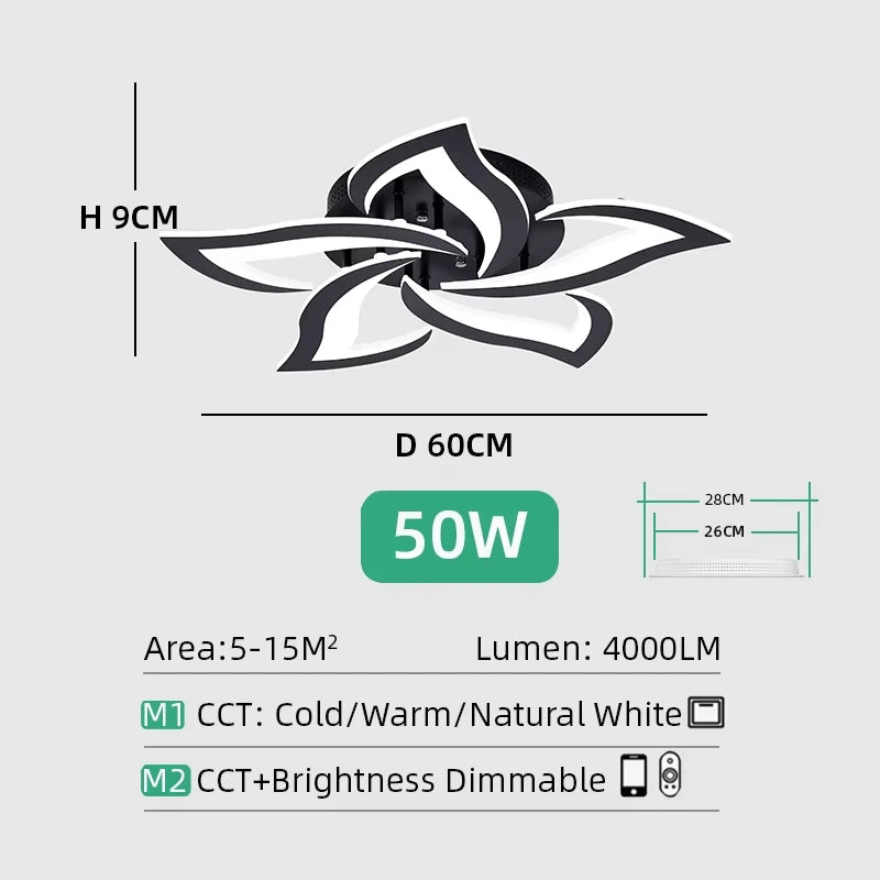 Smart Flower Shape LED Ceiling Lamp Modern LED Ceiling Light with Remote Control Dimmable Living Dining Room Bedroom Chandelier